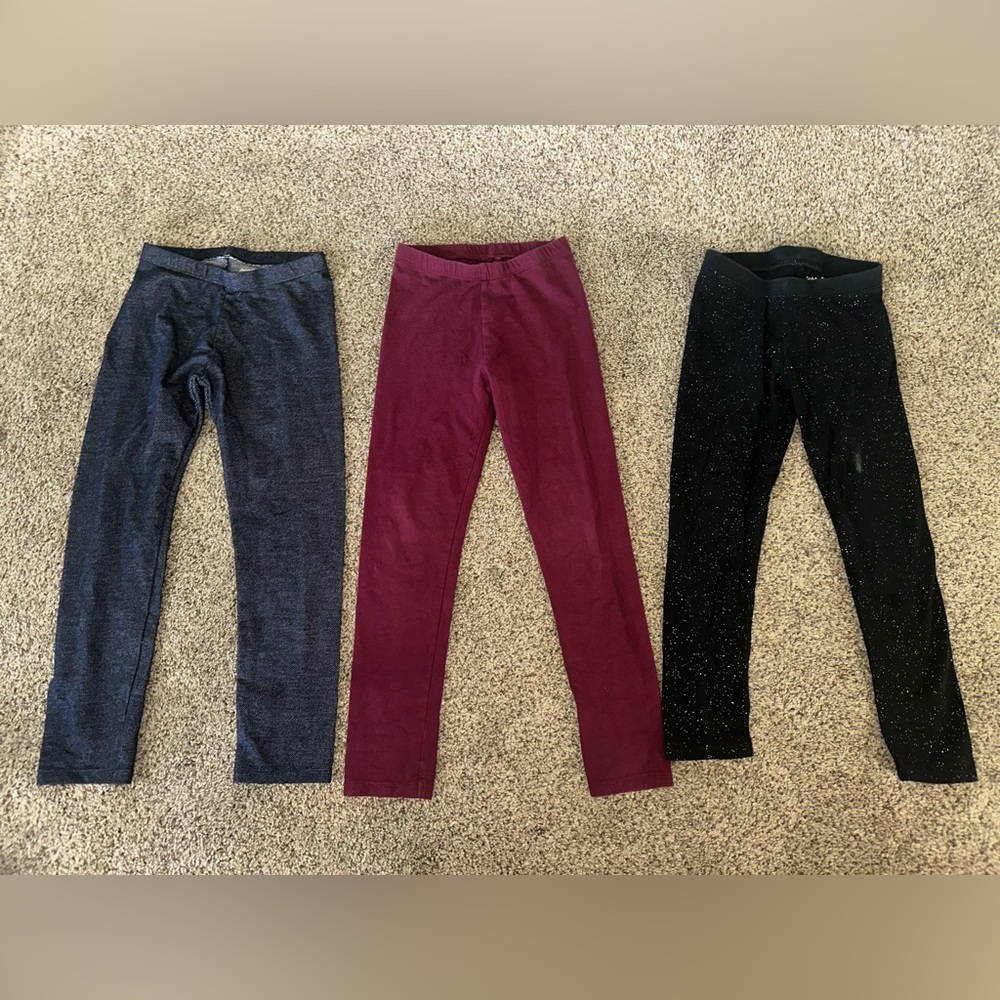 Three Pairs of Kids Cat & Jack Leggings - Burgundy, Charcoal, Black Sparkle
